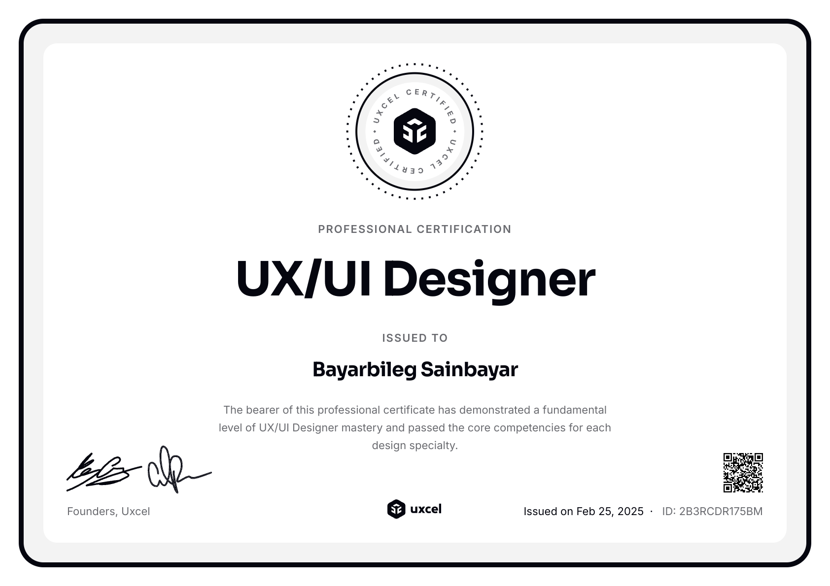 Bayarbileg Sainbayar's certificate